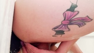 Trans girl getting knotted and creampied by Bad Dragon Rex large